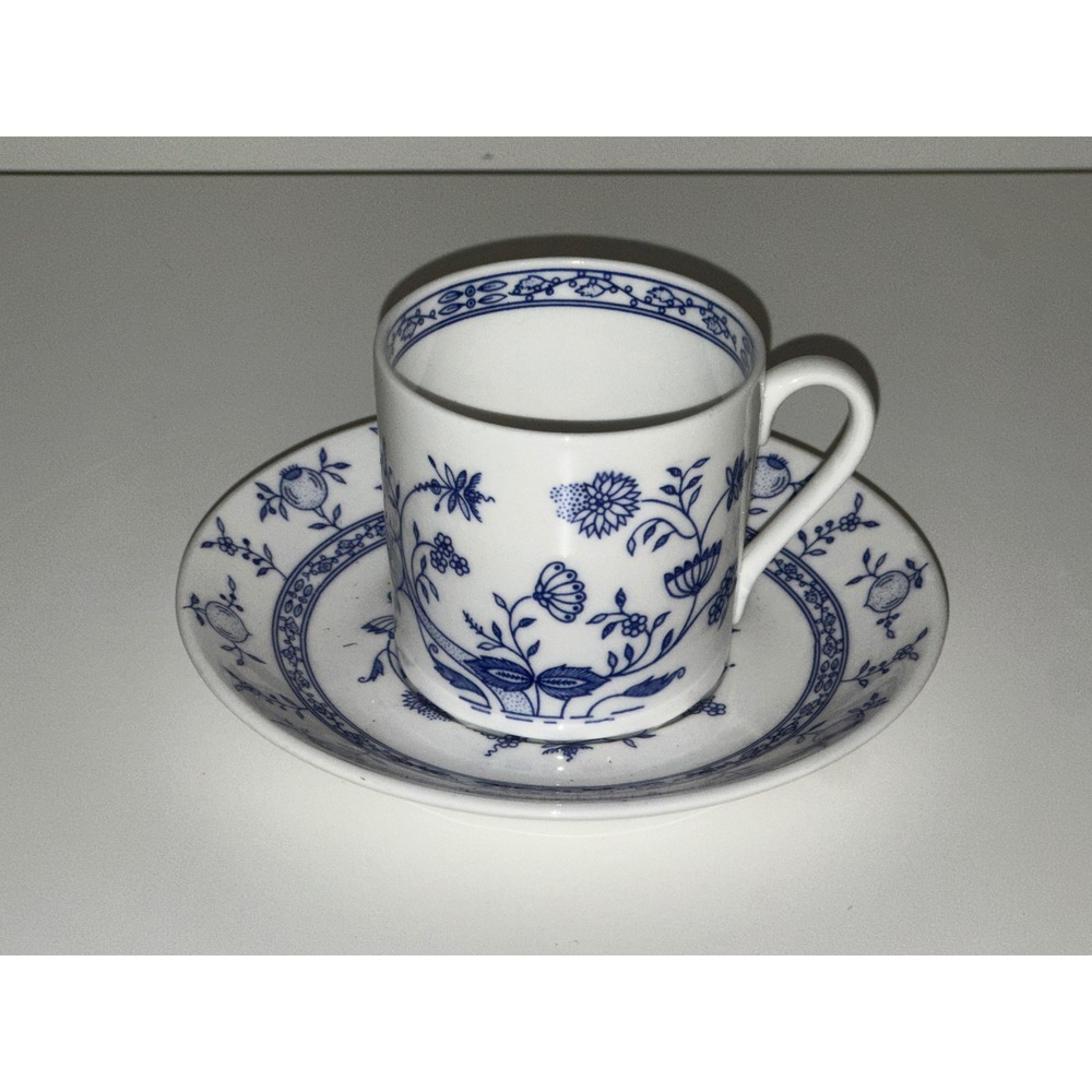 Gustavsberg Dresden Blue White Floral Coffee Cup Saucer Set Sweden Demitasse